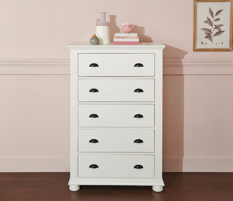 Ella Bedroom Chest of Drawers, 5-Drawer, 36\"W x 53\"H -  White