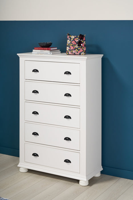 Ella Bedroom Chest of Drawers, 5-Drawer, 36\"W x 53\"H -  White