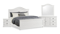 Ella 6pc Bedroom Set with Panel Bed, Dresser, Mirror & Nightstand, White - King Size 