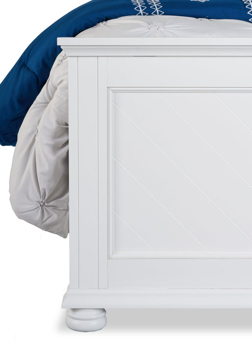 Ella Panel Bed with Headboard & Frame, Chevron Pattern, White - Queen Size