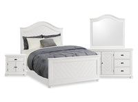 Ella 6pc Bedroom Set with Panel Bed, Dresser, Mirror & Nightstand, White - Queen Size 