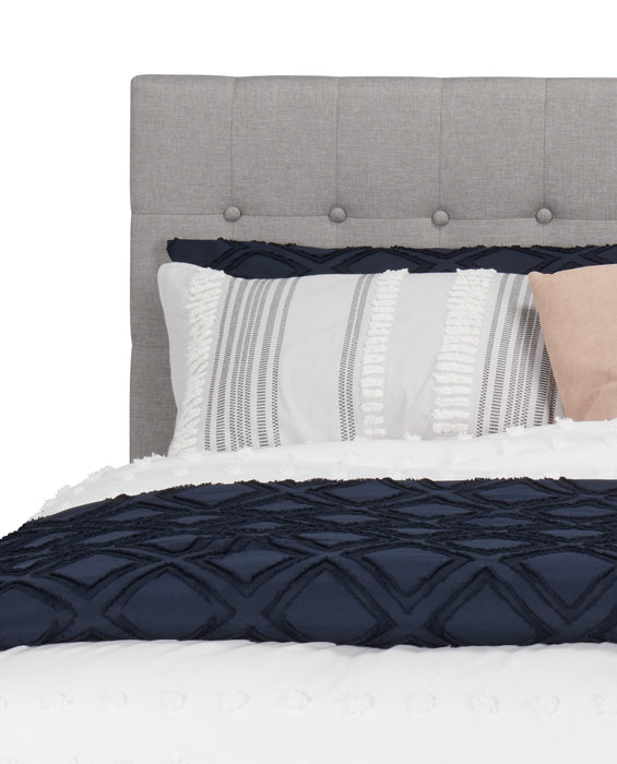 Ellis Upholstered Headboard in Grey Fabric, Button Tufted - Queen Size