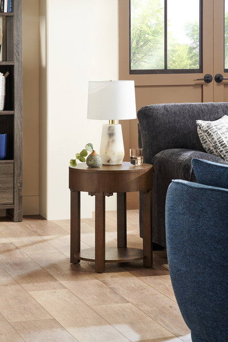 Elroy 20\" Rustic Round End Table with Storage and Shelf - Brown and Grey Wood