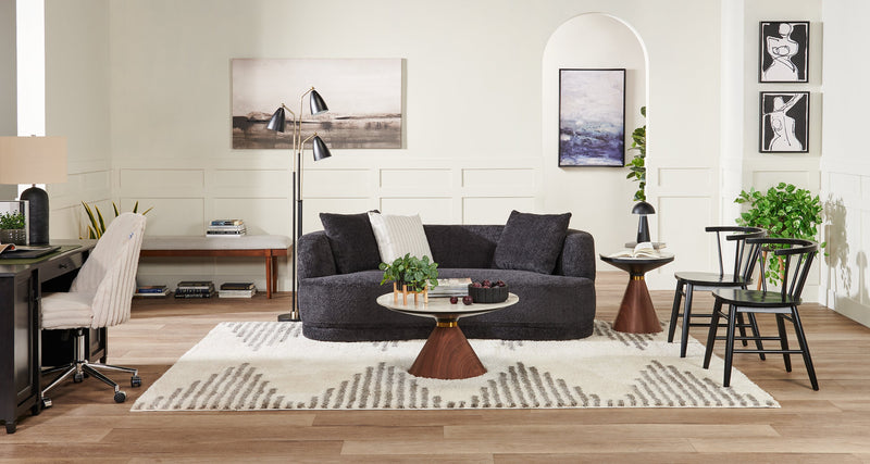 Ember Dining Bench with Polyester Fabric, 59\"W - Grey & Brown