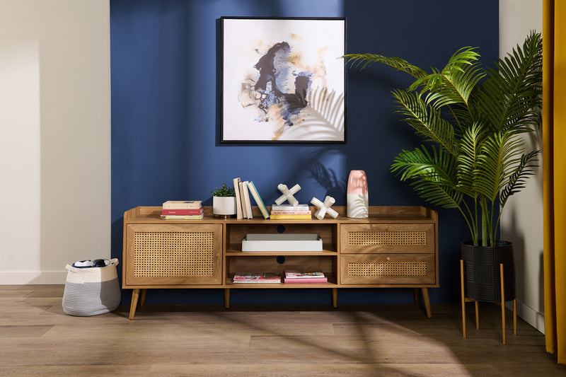 Emme 72\" Modern TV Stand with Storage and Cable Management for TVs up to 80\"- Light Brown