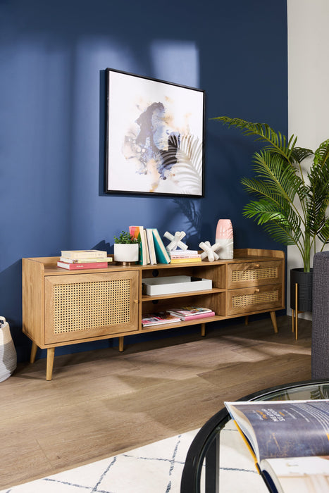 Emme 72\" Modern TV Stand with Storage and Cable Management for TVs up to 80\"- Light Brown