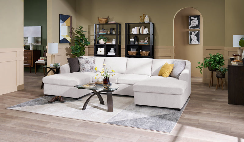 Envy 3-Piece Chenille Fabric Sleeper Sectional with Two Storage Chaises - Almond Beige