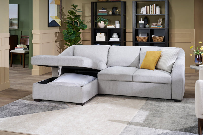 Envy 2-Piece Left-Facing Chenille Fabric Sleeper Sectional with Storage Chaise - Fog Grey