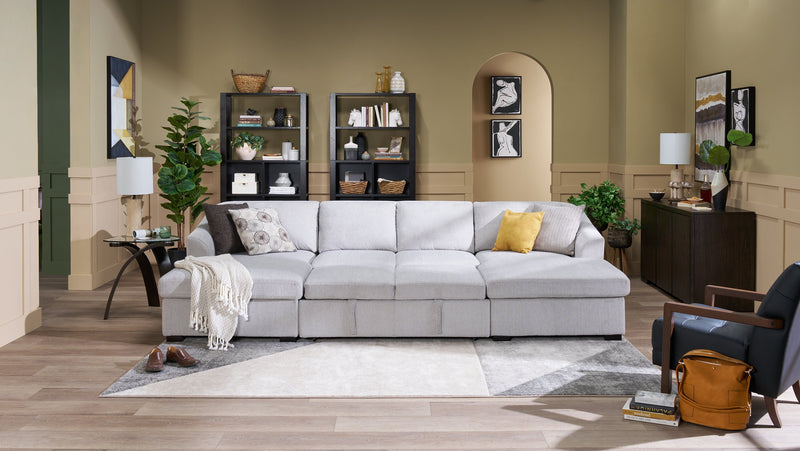 Envy 3-Piece Chenille Fabric Sleeper Sectional with Two Storage Chaises - Fog Grey