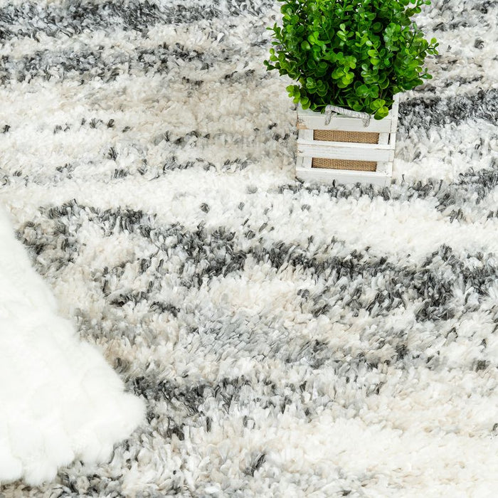 Paris Brushstrokes Cream Shag Area Rug - 6'7\" x 9'6\"