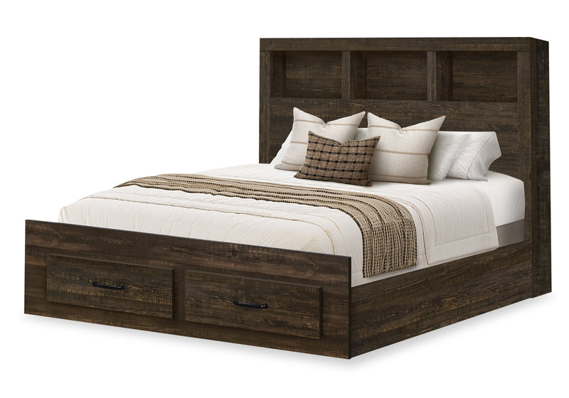 Ethan Storage 5pc Bedroom Set with Bookcase Headboard, Dresser & Mirror, Rustic Brown - Queen Size