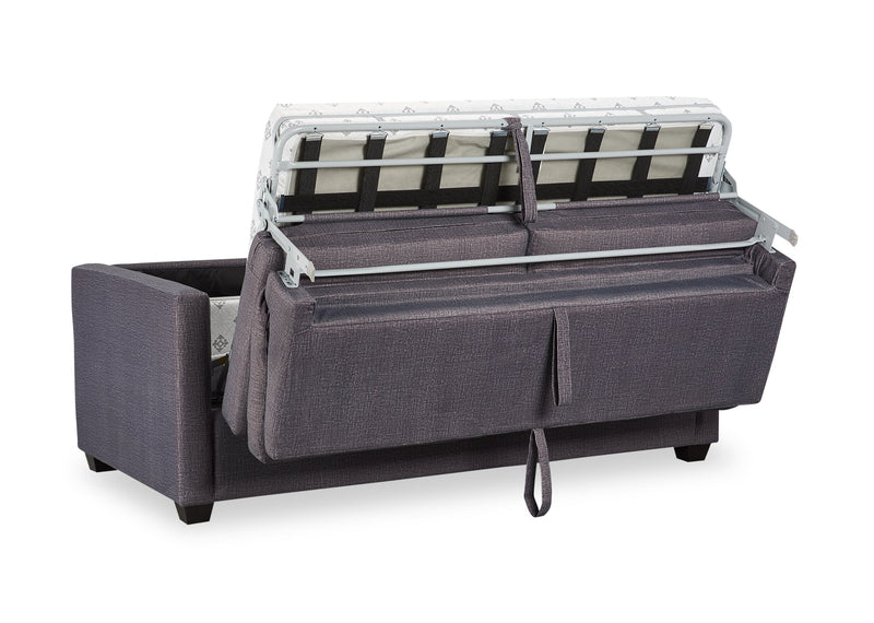 Made in Canada Everlee 76.5\" Microsuede Queen-Size Sofa Bed with Memory Foam and Two Accent Pillows - Grey