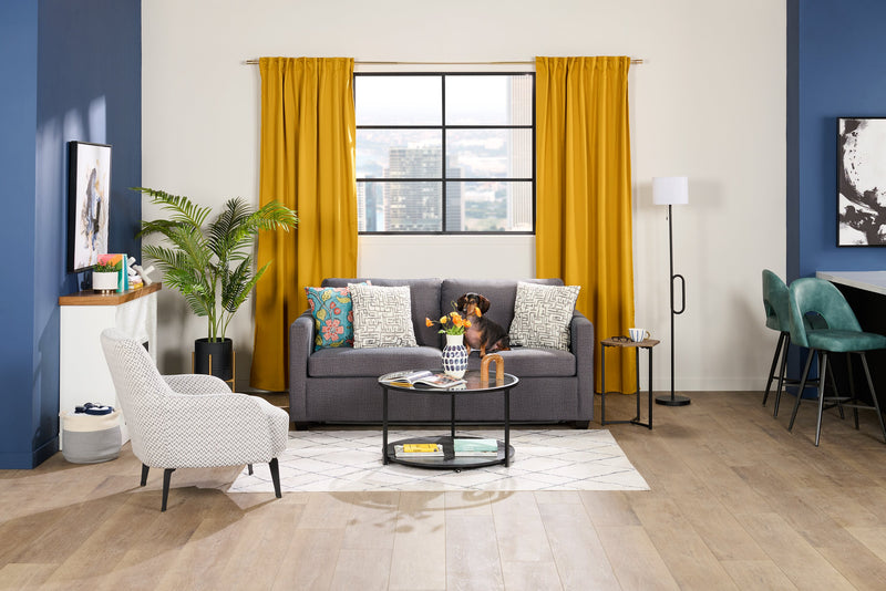 Made in Canada Everlee 76.5\" Microsuede Queen-Size Sofa Bed with Memory Foam and Two Accent Pillows - Grey