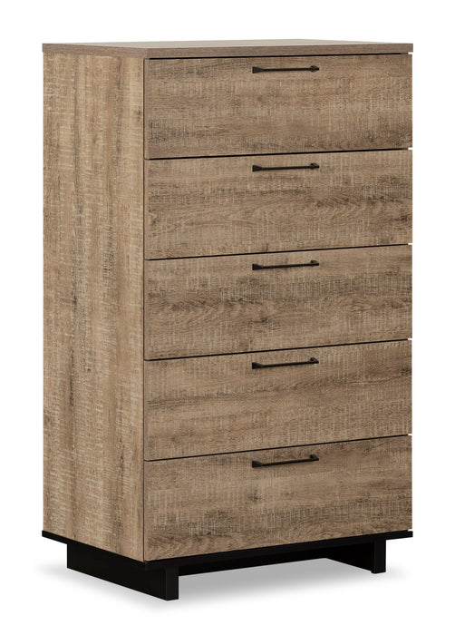 Everley Platform Bed 5pc Set with Panel Headboard, Chest & Nightstand, Two-Tone - Twin Size