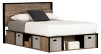 Everley Platform Bed Set with Panel Headboard, Built-in Storage & Baskets, Two-Tone - Full Size 