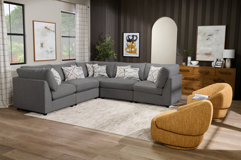 Scott Living Evolve Modular 5-Piece Linen-Look Fabric Sectional with Feather Down Cushions - Charcoal Grey