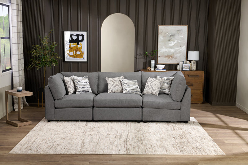 Scott Living Evolve Modular 118.5\" Linen-Look Fabric Sofa with Removable Feather Down Cushions - Charcoal Grey