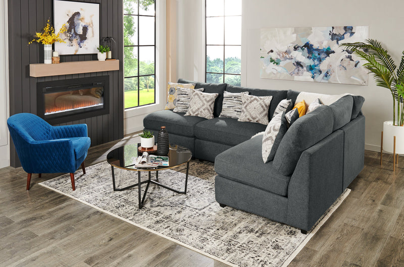 Scott Living Evolve Modular 4-Piece Linen-Look Fabric Sectional with Feather Down Cushions - Charcoal Grey