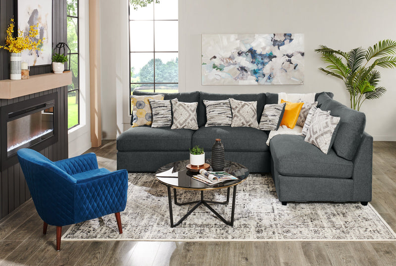 Scott Living Evolve Modular 4-Piece Linen-Look Fabric Sectional with Feather Down Cushions - Charcoal Grey