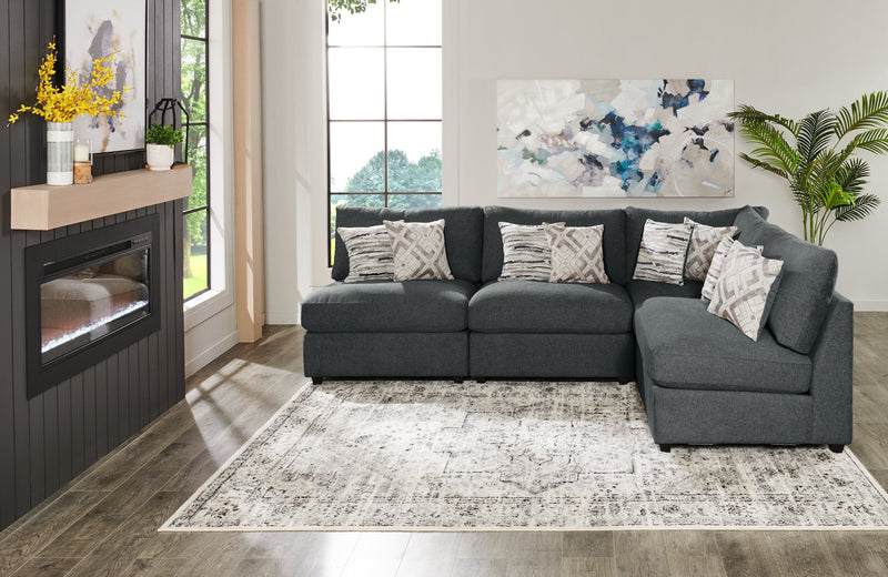 Scott Living Evolve Modular 4-Piece Linen-Look Fabric Sectional with Feather Down Cushions - Charcoal Grey