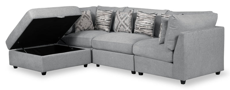 Scott Living Evolve Modular 4-Piece Linen-Look Fabric Sectional with Ottoman and Feather Down Cushions - Grey