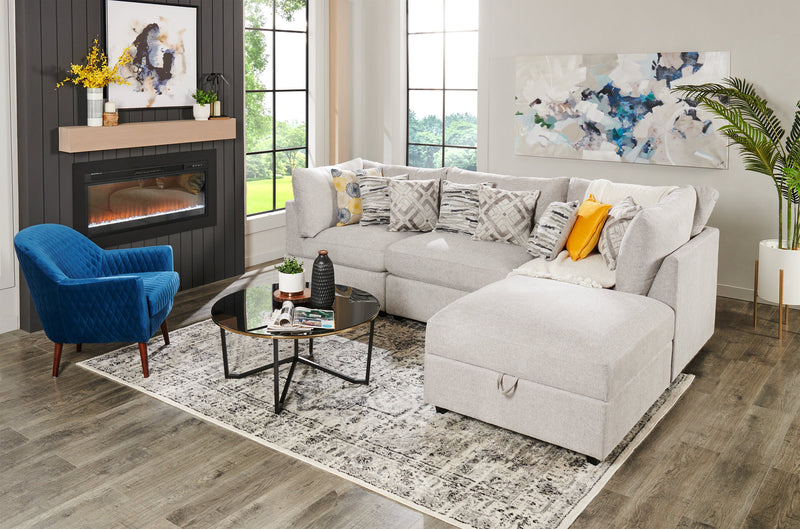 Scott Living Evolve Modular 4-Piece Linen-Look Fabric Sectional with Ottoman and Feather Down Cushions - Grey