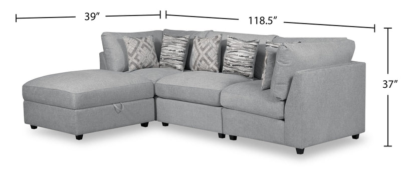 Scott Living Evolve Modular 4-Piece Linen-Look Fabric Sectional with Ottoman and Feather Down Cushions - Grey