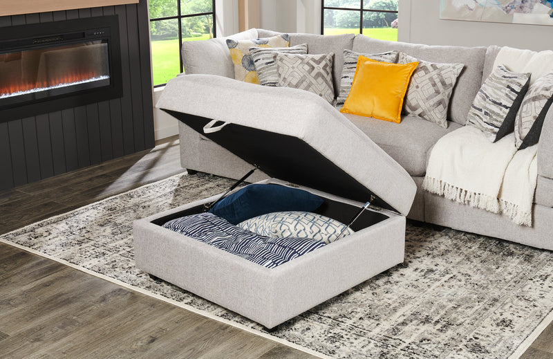 Scott Living Evolve Modular 4-Piece Linen-Look Fabric Sectional with Ottoman and Feather Down Cushions - Grey