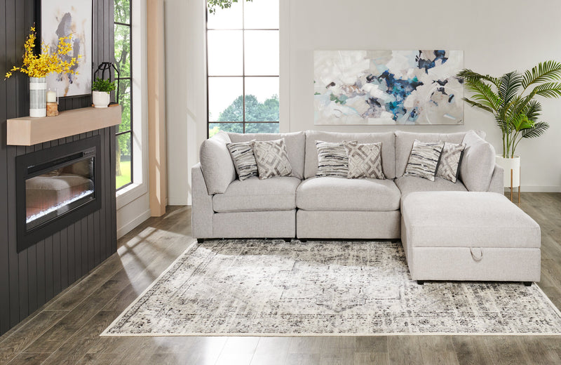 Scott Living Evolve Modular 4-Piece Linen-Look Fabric Sectional with Ottoman and Feather Down Cushions - Grey