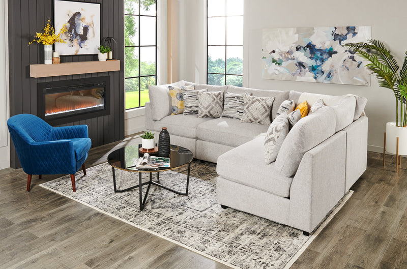 Scott Living Evolve Modular 4-Piece Linen-Look Fabric Pit Sofa Sectional with Feather Down Cushions - Grey