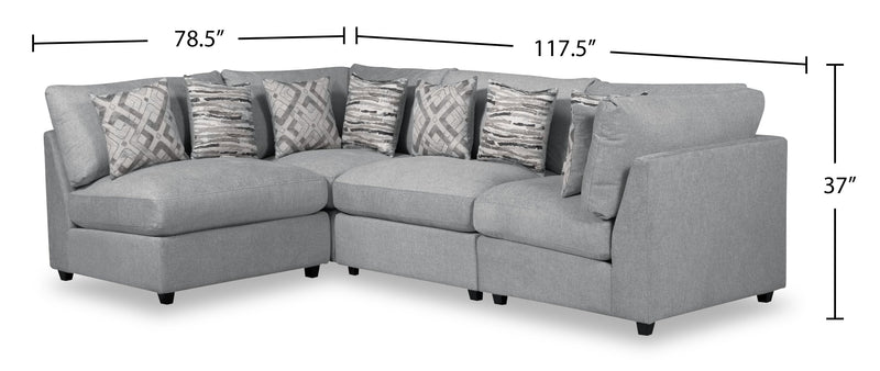 Scott Living Evolve Modular 4-Piece Linen-Look Fabric Pit Sofa Sectional with Feather Down Cushions - Grey