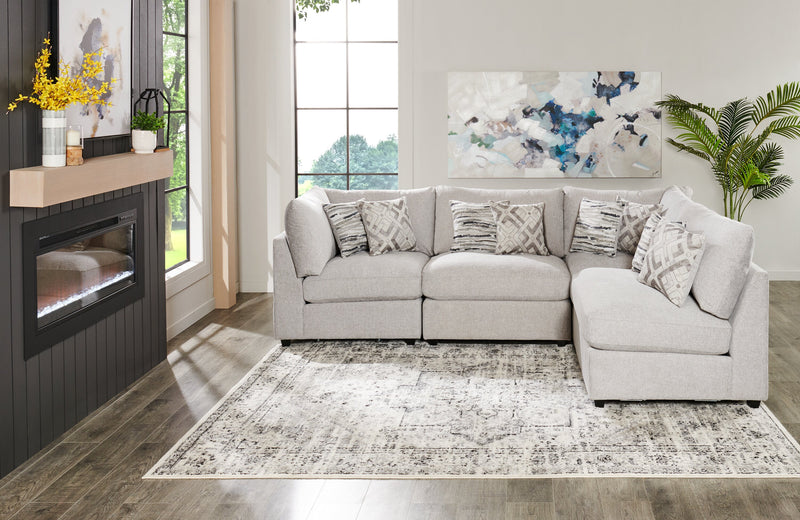 Scott Living Evolve Modular 4-Piece Linen-Look Fabric Pit Sofa Sectional with Feather Down Cushions - Grey