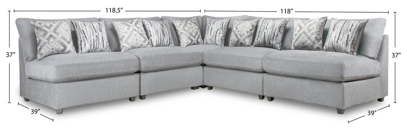Scott Living Evolve Modular 5-Piece Linen-Look Fabric Armless Sectional with Feather Down Cushions - Grey