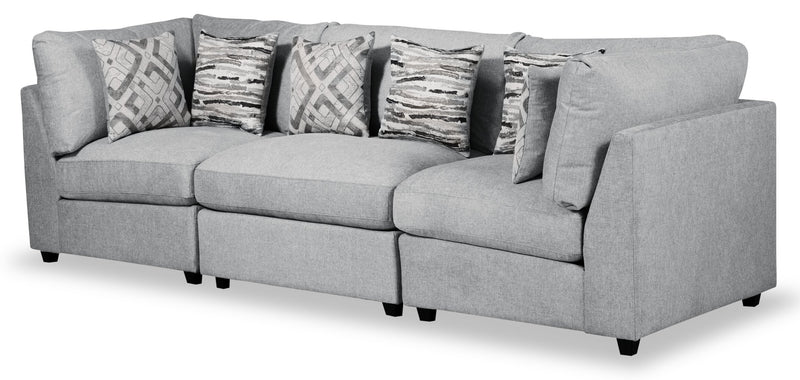 Scott Living Evolve Modular 118.5\" Linen-Look Fabric Sofa with Removable Feather Down Cushions - Grey