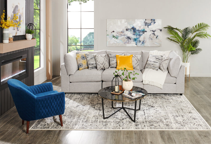 Scott Living Evolve Modular 118.5\" Linen-Look Fabric Sofa with Removable Feather Down Cushions - Grey