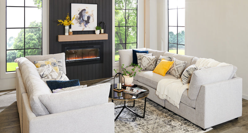 Scott Living Evolve Modular 118.5\" Linen-Look Fabric Sofa with Removable Feather Down Cushions - Grey