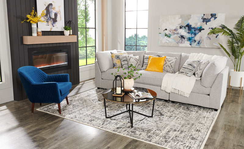 Scott Living Evolve Modular 118.5\" Linen-Look Fabric Sofa with Removable Feather Down Cushions - Grey