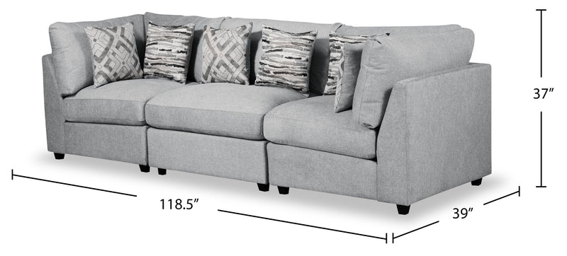 Scott Living Evolve Modular 118.5\" Linen-Look Fabric Sofa with Removable Feather Down Cushions - Grey