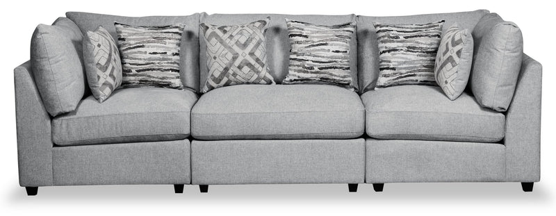 Scott Living Evolve Modular 118.5\" Linen-Look Fabric Sofa with Removable Feather Down Cushions - Grey