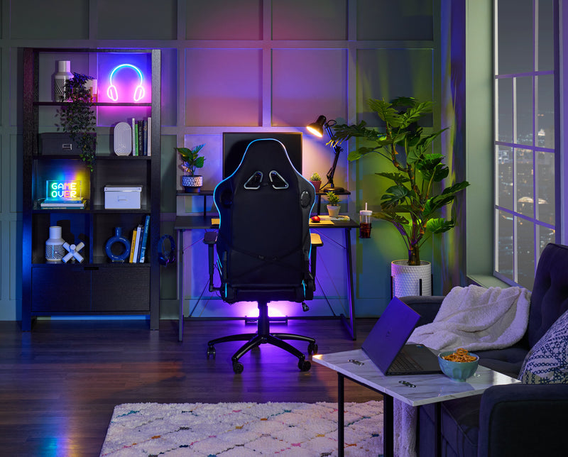 Falcon 30” Ergonomic Gaming Chair with Built-In Bluetooth Speakers & LED Lighting - Black