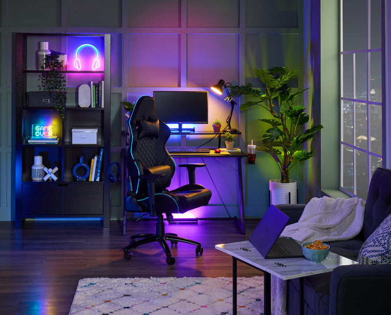 Falcon 30” Ergonomic Gaming Chair with Built-In Bluetooth Speakers & LED Lighting - Black