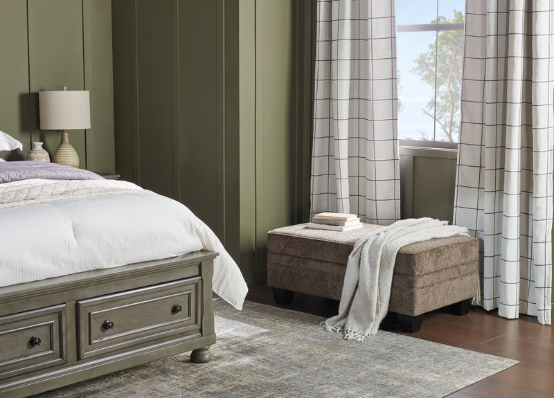 Made in Canada Febe 26\" Chenille Fabric Storage Ottoman with Wood Legs - Brown