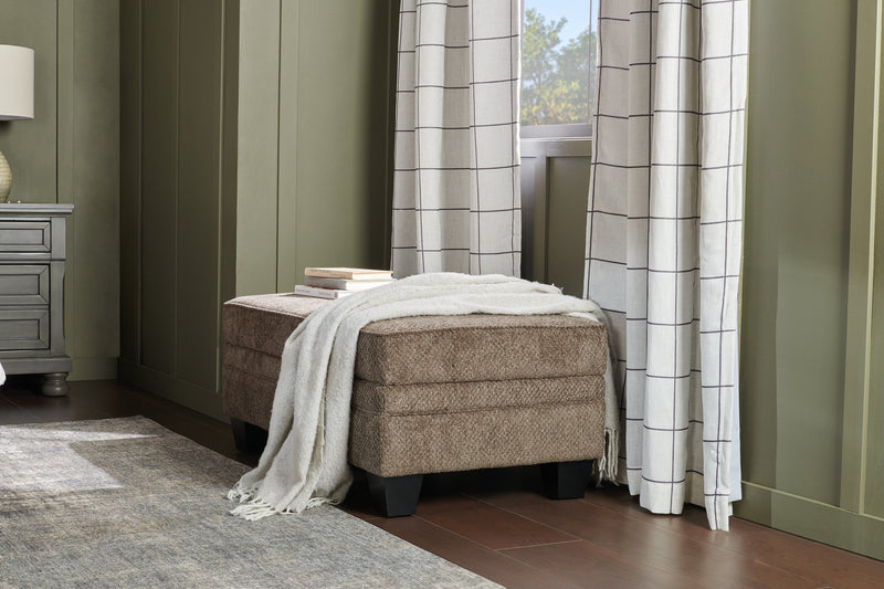 Made in Canada Febe 26\" Chenille Fabric Storage Ottoman with Wood Legs - Brown