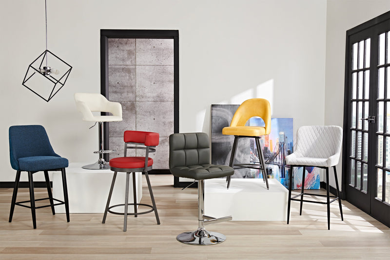 Finn Barstool with Swivel & Adjustable Seat, Vegan Leather Fabric, Metal - White