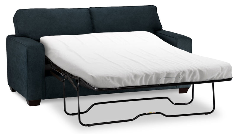 Made in Canada Fiona 58\" Chenille Fabric Twin-Size Sofa Bed with Track Arms - Navy Blue