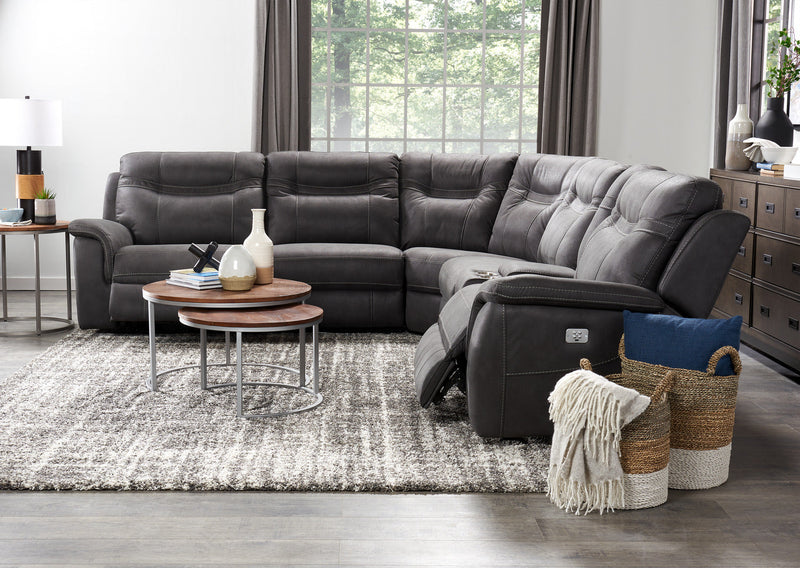 Floy 6-Piece Faux Suede Power Reclining Sectional with Power Headrests, Console and USB Port - Grey
