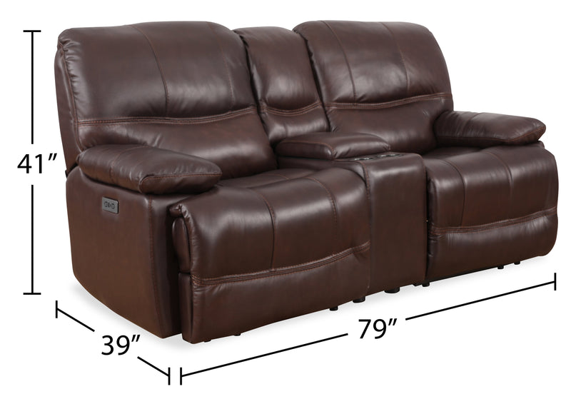 Franco 79\" Genuine Leather Zero Gravity Power Reclining Loveseat with Storage Console and USB Ports - Brown