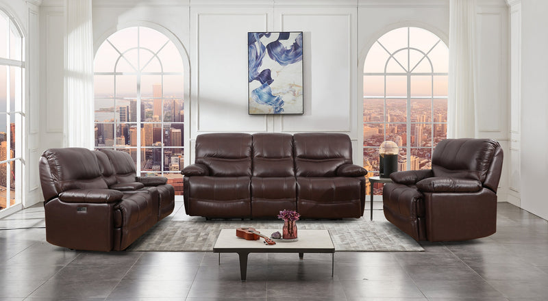 Franco 79\" Genuine Leather Zero Gravity Power Reclining Loveseat with Storage Console and USB Ports - Brown