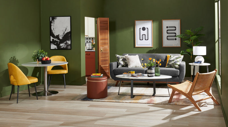 Kort & Co. Freeman 80” Linen-Look Fabric Condo Size Sofa with Wood Legs - Charcoal Grey