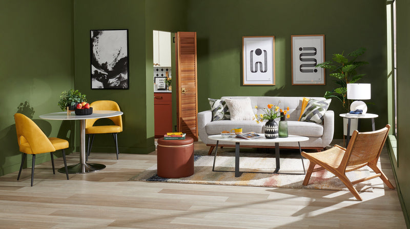 Kort & Co. Freeman 80” Linen-Look Fabric Condo Size Sofa with Wood Legs - Dove White